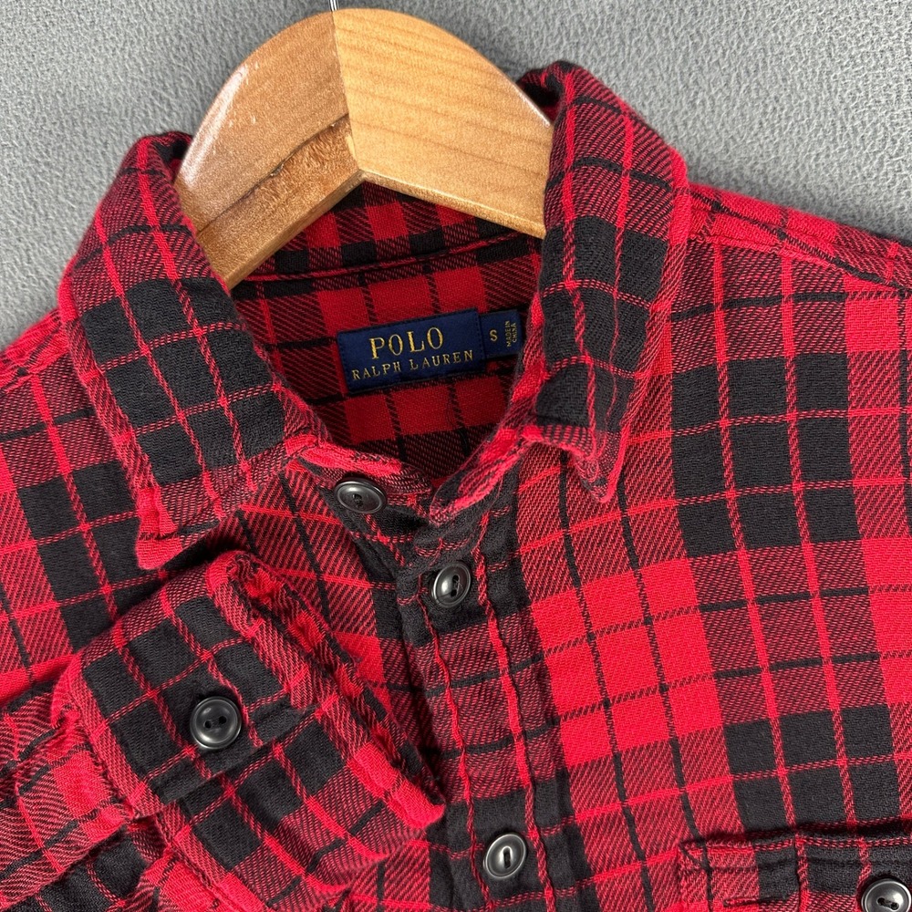 Polo Ralph Lauren Flannel Shirt Womens Small Red Buffalo Plaid Americana Prep